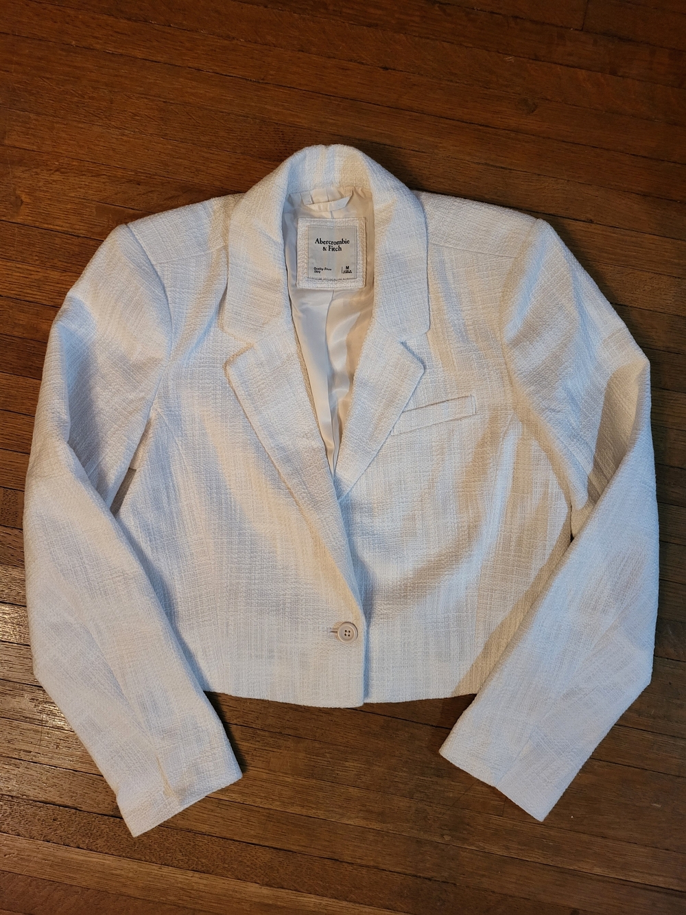 Abercrombie & Fitch White Tweed Cropped Blazer